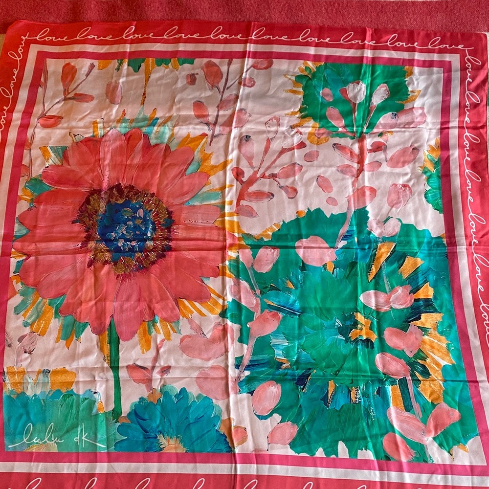 Floral Patterned Love Scarf with Pink and Green Accents